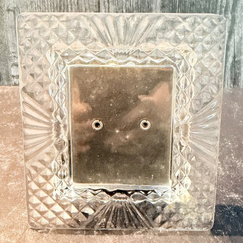 Vintage Lead Crystal Picture Frame Sunburst Diamond Clear 90s 2.5x2 Tabletop
